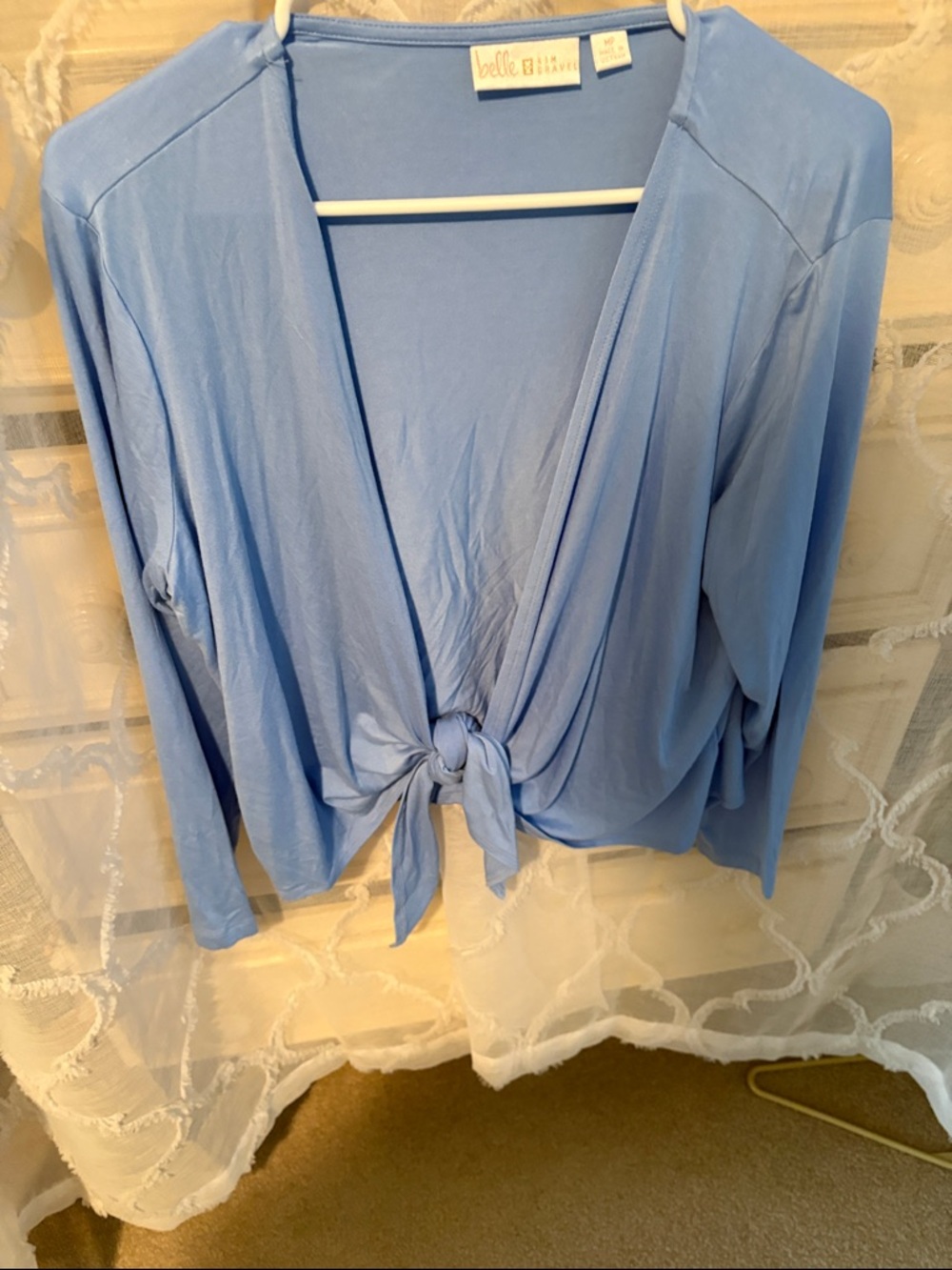 Belle by Kim Gravel Light Blue Tie-Front Long Sleeve Top